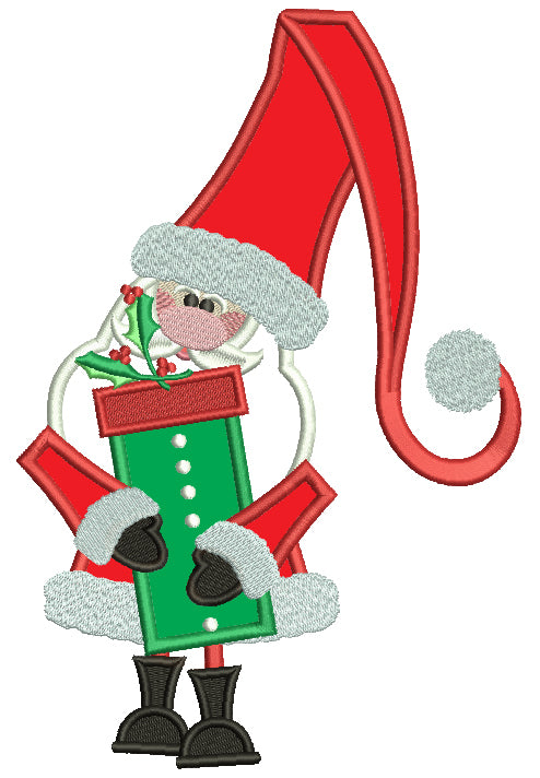 Santa With a Tall Hat Holding Presents Christmas Applique Machine Embroidery Digitized Design Pattern