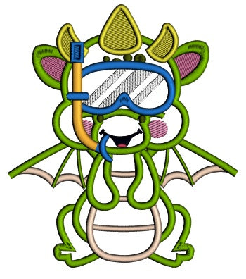 Snorkeling Baby Dino Applique Machine Embroidery Design Digitized Pattern
