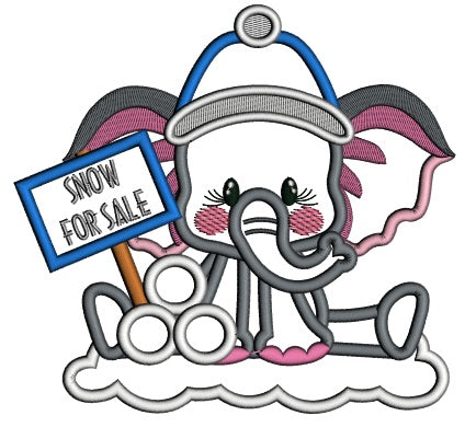 Snow For Sale Cute Little Elephant Christmas Applique Machine Embroidery Design Digitized Pattern