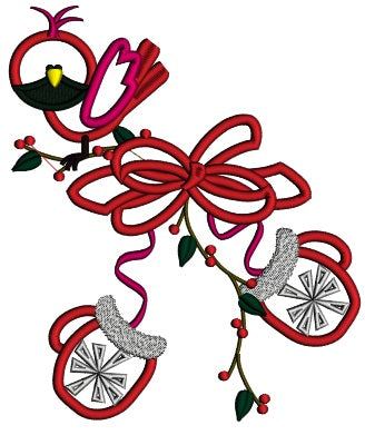 Snow Mittens and a Cute Bird Christmas Applique Machine Embroidery Digitized Design Pattern