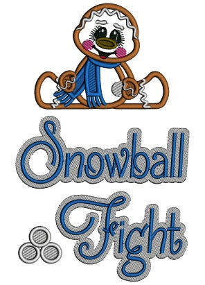 Snowball Fight Gingerbread Man Christmas Applique Machine Embroidery Design Digitized Pattern