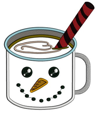 Snowman Cup Of Cocoa Christmas Applique Machine Embroidery Design Digitized Pattern