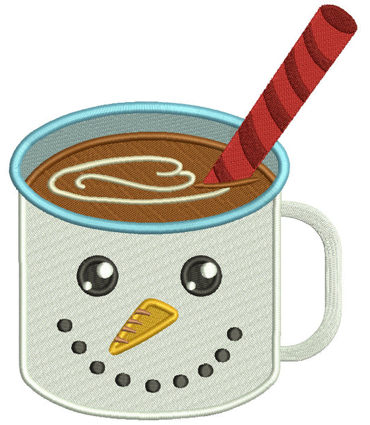 Snowman Cup Of Cocoa Christmas Filled Machine Embroidery Design Digitized Pattern