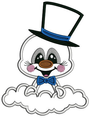 Snowman On The Cloud Wearing a Big Hat Christmas Applique Machine Embroidery Design Digitized Pattern