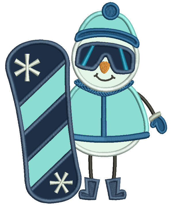 Snowman Snowboarder Christmas Applique Machine Embroidery Design Digitized Pattern