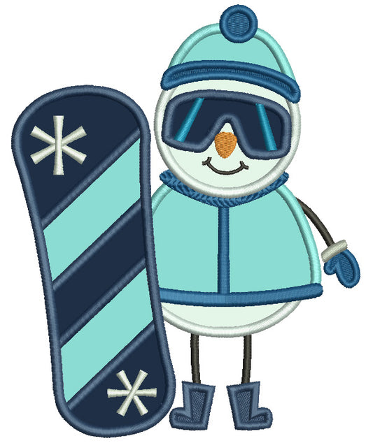 Snowman Snowboarder Christmas Applique Machine Embroidery Design Digitized Pattern