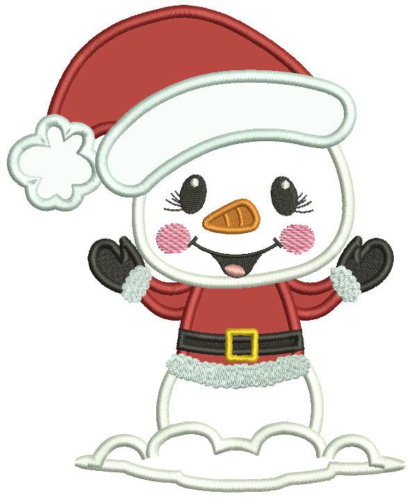 Snowman Wearing Big Santa Hat Applique Machine Embroidery Design Digitized Pattern