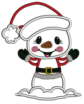 Snowman Wearing Big Santa Hat Applique Machine Embroidery Design Digitized Pattern