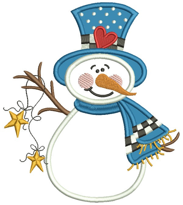 Snowman Wearing Scarf and Hat With a Heart Christmas Applique Machine Embroidery Design Digitized Pattern
