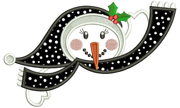 Snowman With a Big Scarf Applique Christmas Machine Embroidery Design Digitized Pattern