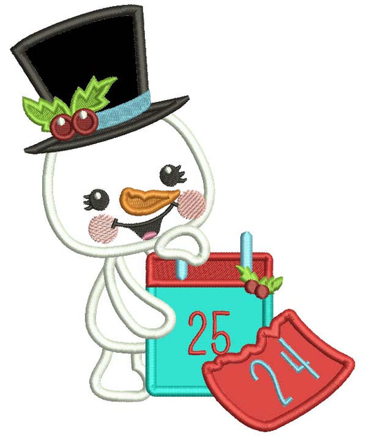 Snowman With a Calendar Christmas Applique Machine Embroidery Design Digitized Pattern