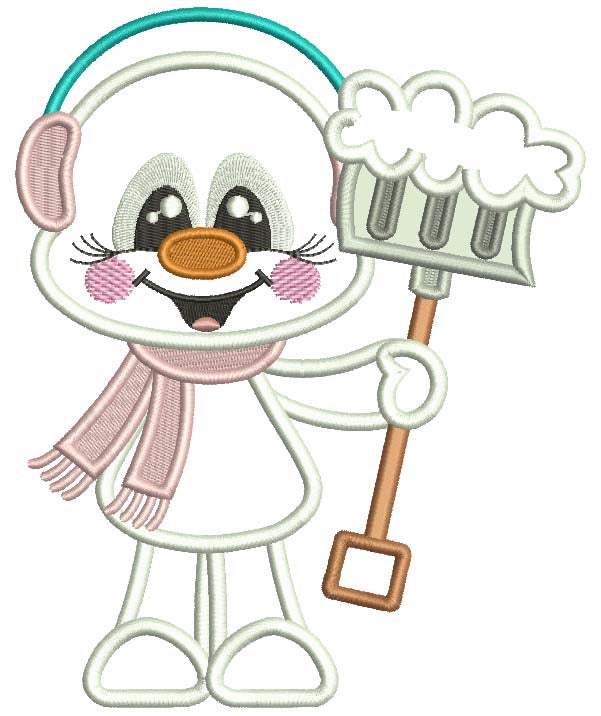 Snowman With a Shovel Christmas Applique Machine Embroidery Design Digitized Pattern