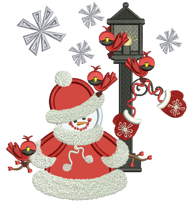 Snowman and Snowflakes Christmas Applique Machine Embroidery Digitized Design Pattern