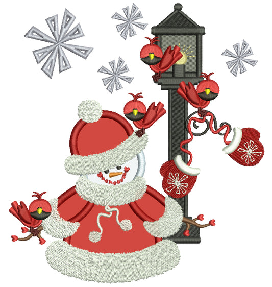 Snowman and Snowflakes Christmas Applique Machine Embroidery Digitized Design Pattern