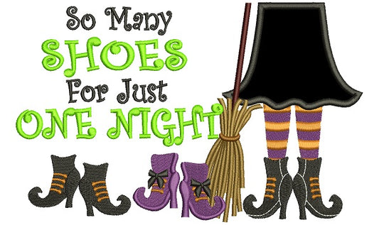 So Many Shoes For Just One Night Witch Halloween Applique Machine Embroidery Digitized Design Pattern