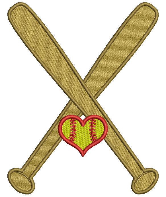 Softball Bats With Heart Sports Filled Machine Embroidery Design Digitized Pattern