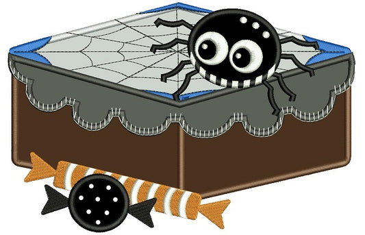 Spider On a Brownie Halloween Applique Machine Embroidery Design Digitized Pattern