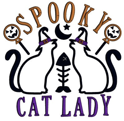 Spooky Cat Lady Halloween Applique Machine Embroidery Design Digitized Pattern