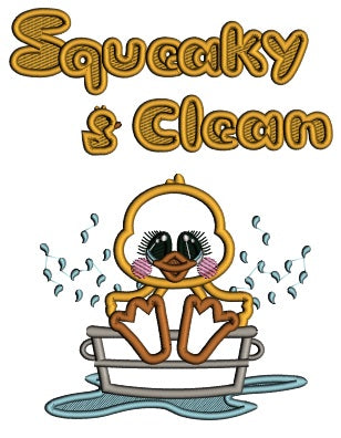 Squeaky Clean Rubber Duck Taking a Bath Applique Machine Embroidery Design Digitized Pattern