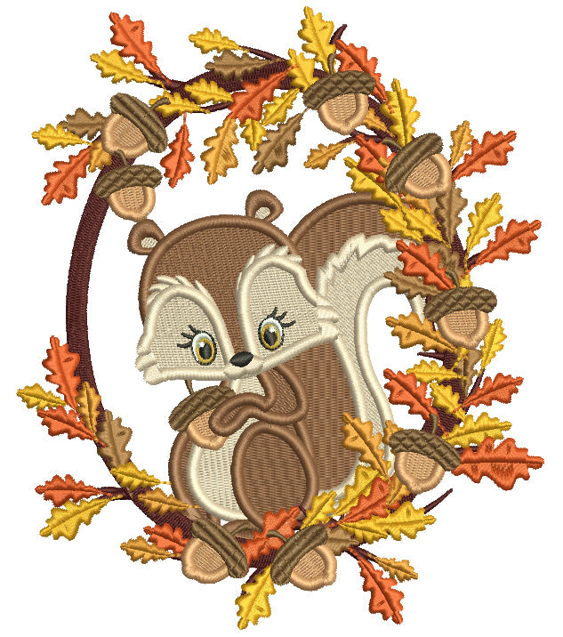 Squirrel Sitting On A Wreath With Acorns And Fall Leaves Filled Machin 