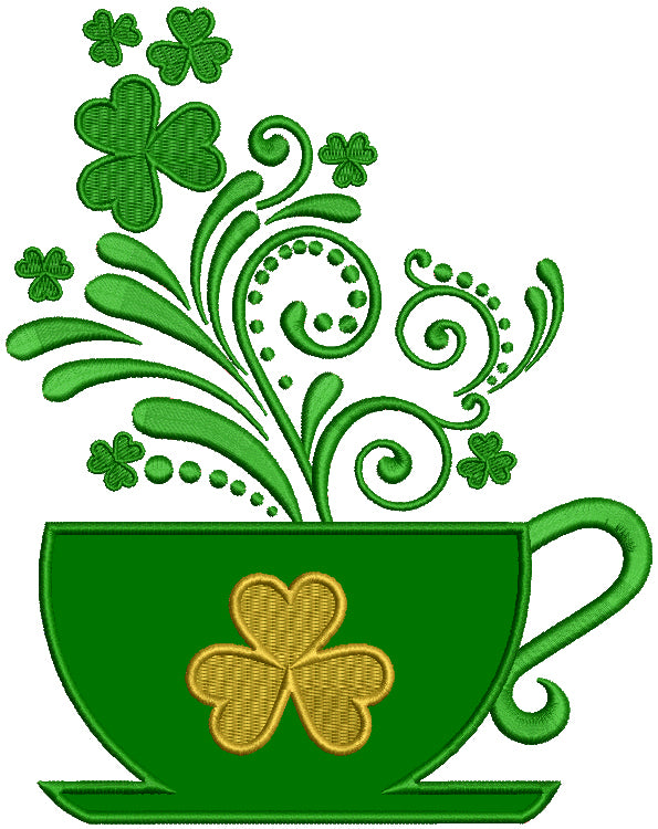 St. Patrick's Cup With Shamrock Applique Machine Embroidery Design Digitized Pattern