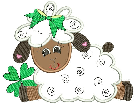St Patricks Day Sheep With Shamrock Irish Applique Machine Embroidery Design Digitized Pattern