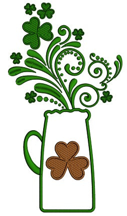 St. Patrick's Vase With Shamrock Applique Machine Embroidery Design Digitized Pattern