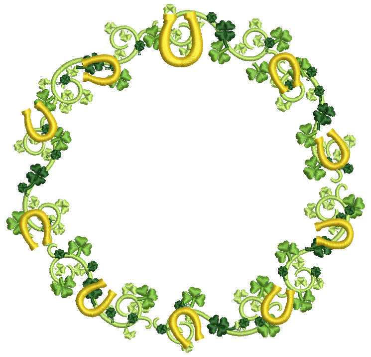 St.Patrick's Day Wreath With Horseshoes Filled Machine Embroidery Design Digitized Pattern