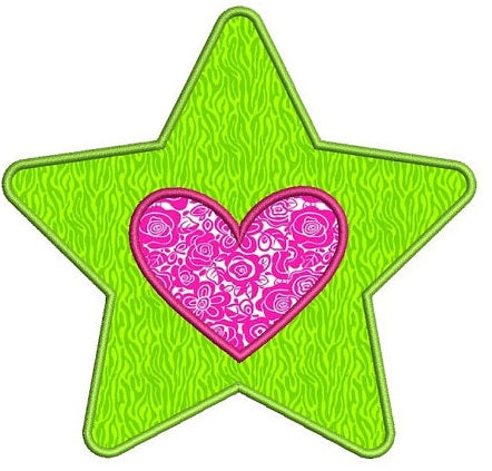 Star With Heart Applique Machine Embroidery Digitized Design Pattern - Instant Download - 4x4 , 5x7, 6x10