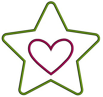 Star With Heart Applique Machine Embroidery Digitized Design Pattern - Instant Download - 4x4 , 5x7, 6x10