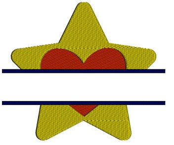 Star With Heart Split Machine Filled Embroidery Digitized Design Pattern - Instant Download - 4x4 , 5x7, 6x10