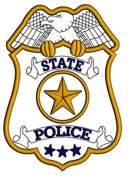 State Police Badge Applique Machine Embroidery Digitized Design Pattern - Instant Download- 4x4 , 5x7, 6x10