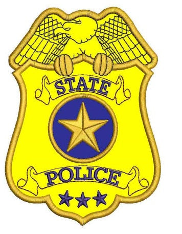 State Police Badge Applique Machine Embroidery Digitized Design Pattern - Instant Download- 4x4 , 5x7, 6x10