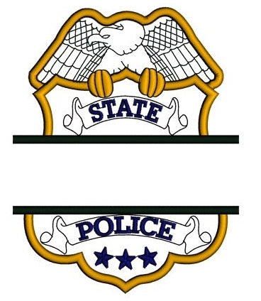 State Police Badge Applique Split Machine Embroidery Digitized Design Pattern - Instant Download- 4x4 , 5x7, 6x10