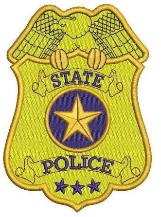 State Police Badge Filled Machine Embroidery Digitized Design Pattern - Instant Download- 4x4 , 5x7, 6x10