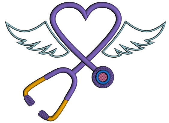 Stethoscope Angel Wings Heart Applique Machine Embroidery Design Digitized Pattern