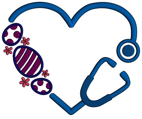 Stethoscope Nurse or a Doctor Easter Eggs Applique Machine Embroidery Design Digitized Pattern