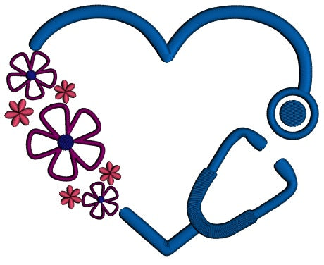 Stethoscope Nurse or a Doctor Flowers Applique Machine Embroidery Design Digitized Pattern