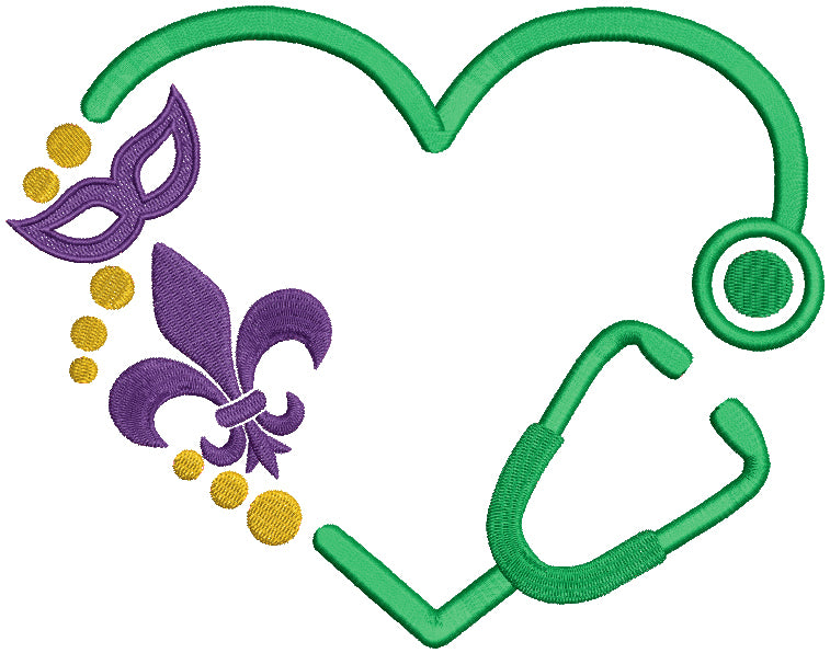 Stethoscope Nurse or a Doctor Mardi Gras Filled Machine Embroidery Design Digitized Pattern