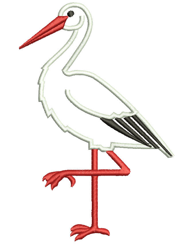 Stork Bird Applique Machine Embroidery Digitized Design Pattern