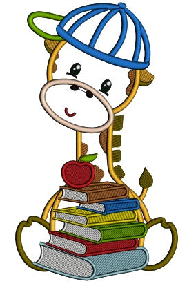 Student Giraffe Holding Books Applique Machine Embroidery Design Digitized Pattern