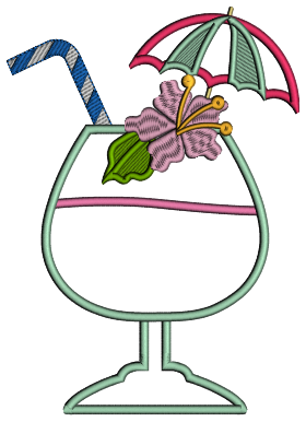 Summer Drink With an Umbrella Applique Machine Embroidery Design Digitized Pattern