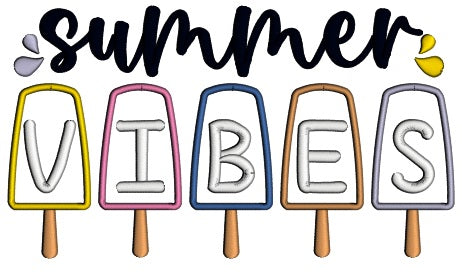 Summer Vibes Ice Cream Applique Machine Embroidery Design Digitized Pattern
