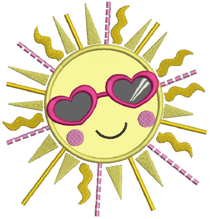 Sun So Bright You Got to Wear Shades Applique Machine Embroidery Design Digitized Pattern