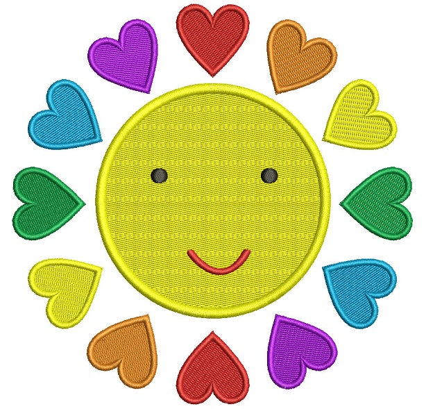 Sun With Hearts Filled Machine Embroidery Design Digitized Pattern