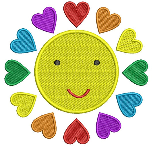 Sun With Hearts Filled Machine Embroidery Design Digitized Pattern
