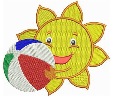 Sun with a beach ball Summer Machine Filled Embroidery Digitized Design Pattern -Instant Download- 4x4,5x7,6x10