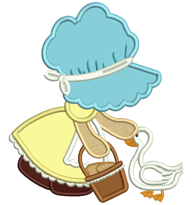 Sunbonnet Doll With a Goose Applique Machine Embroidery Design Digitized