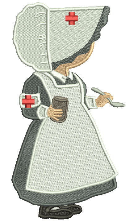 Sunbonnet Nurse Holding Bottle With Medicine Medical Filled Summer Machine Embroidery Design Digitized Pattern