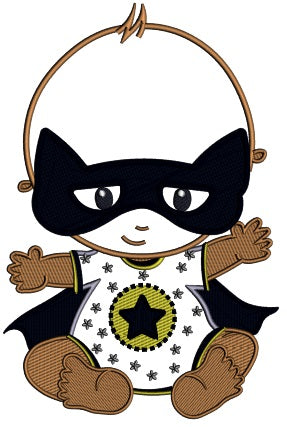 Super Baby Wearing a Mask Applique Machine Embroidery Design Digitized Pattern